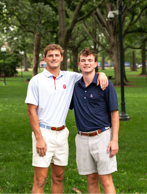 Blanton Hale and WIlliam Thomason posing together in the Grove at Ole Miss. 