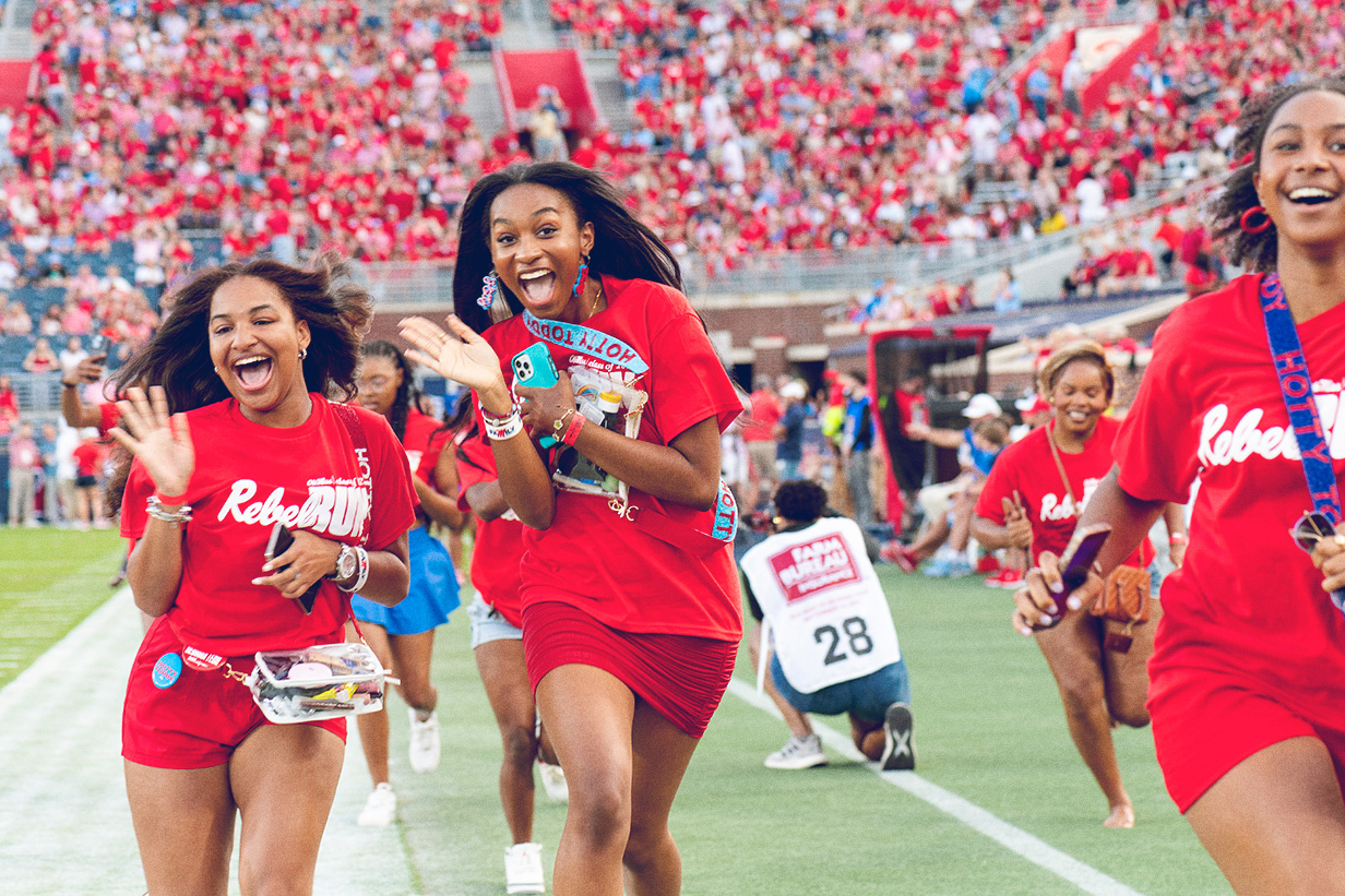 student participating in the annual tradition of rebel run