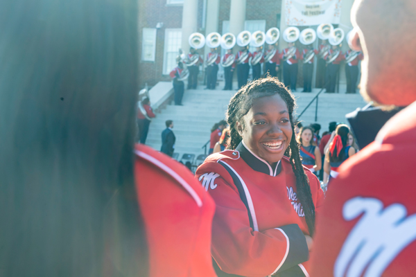 A student waits to be called for the annual Ole Miss Band group photo.