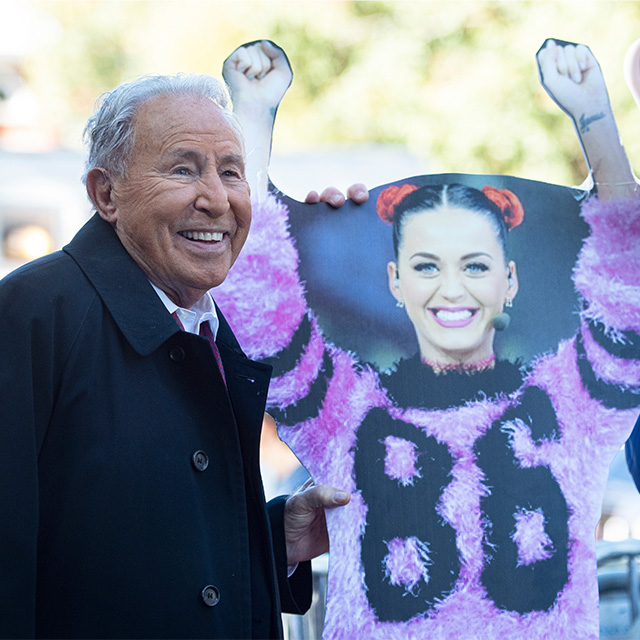 College Gameday's Lee Corso next to a cutout of Katy Perry