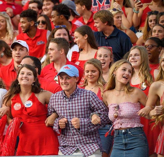 The Ole Miss student section Locks the Vaught by locking arm in arm during an a football game at Vaught-Hemingway Stadium.