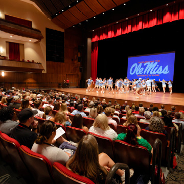 students attend an orientation session at The Ford Center