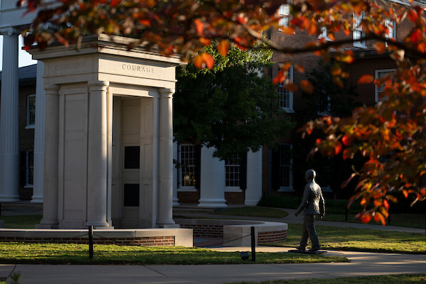 Statue of James Meredith with bollards and chains in front