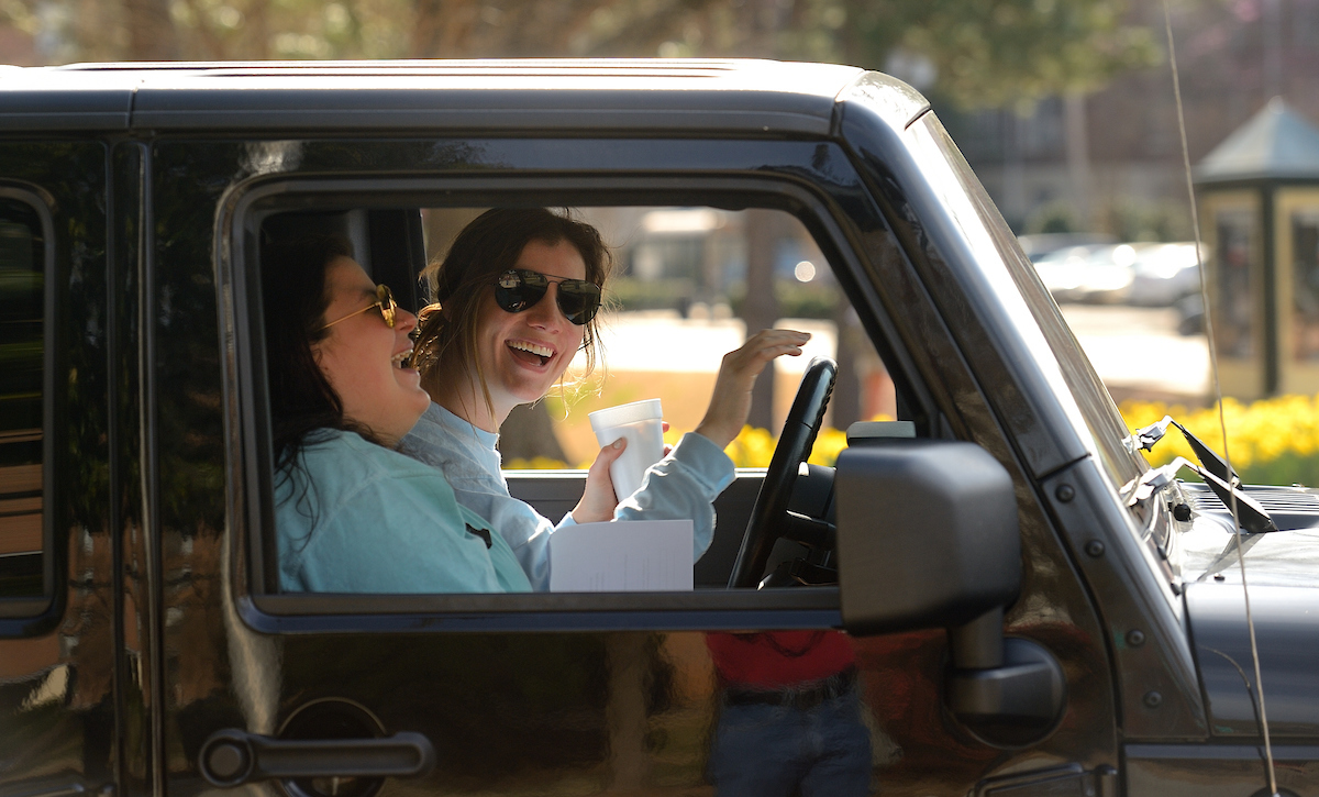 Students carpooling to class.