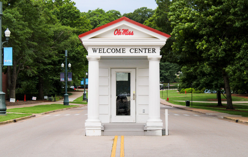 Welcome Center on University Avenue next to the Grove.