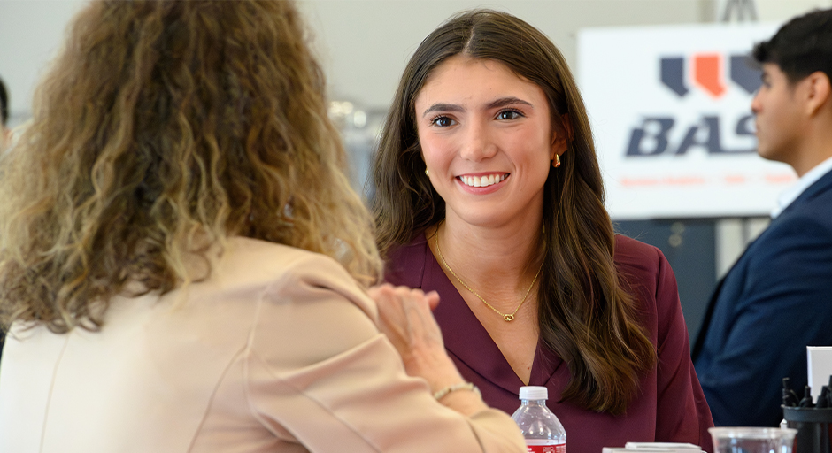 Female student interviewing during the BASE Boot Camp.