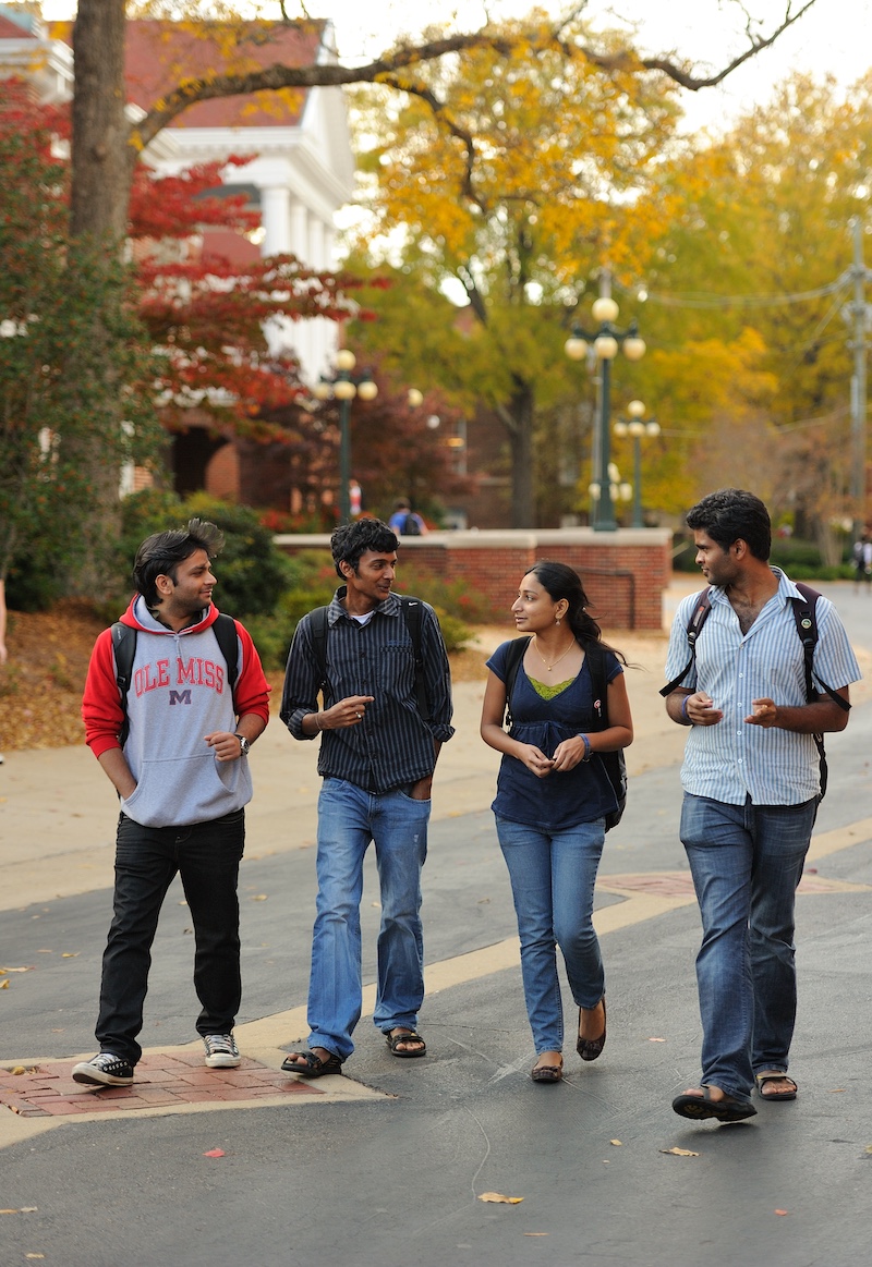 Students stroll through campus