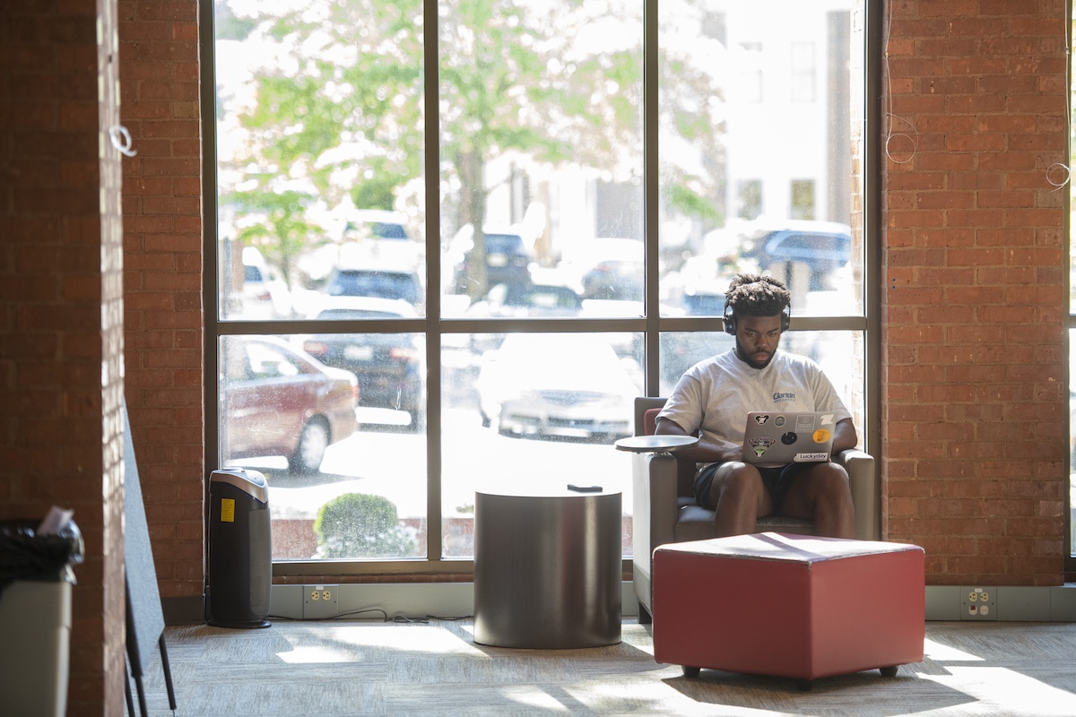 A student enjoys quiet study time in the Honors College