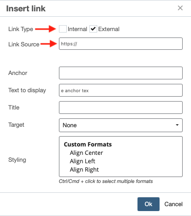 External Link in the WYSIWYG