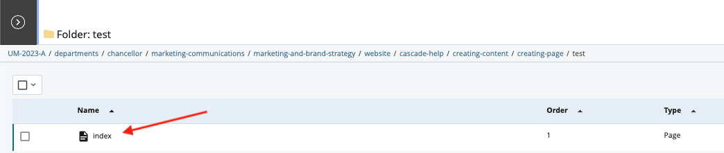 Page displayed inside folder