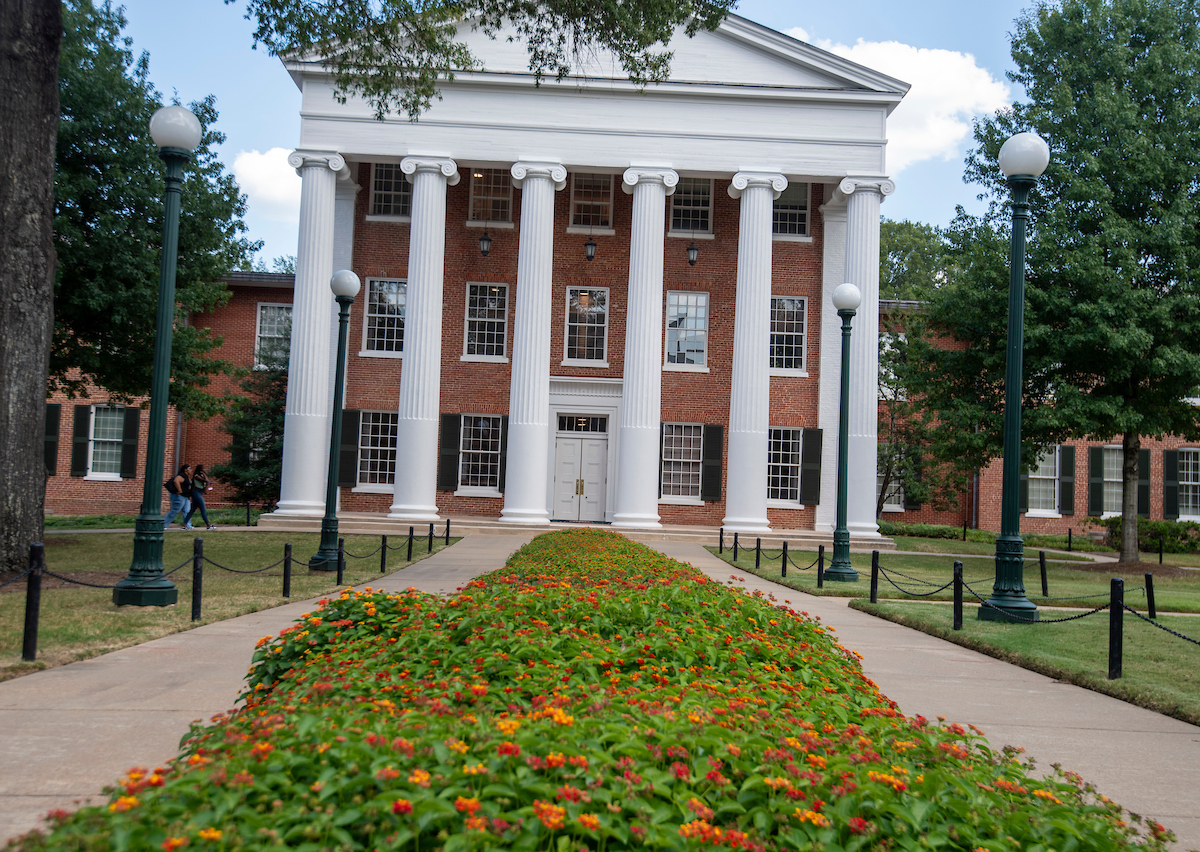 The Lyceum surrounded by tulips. 