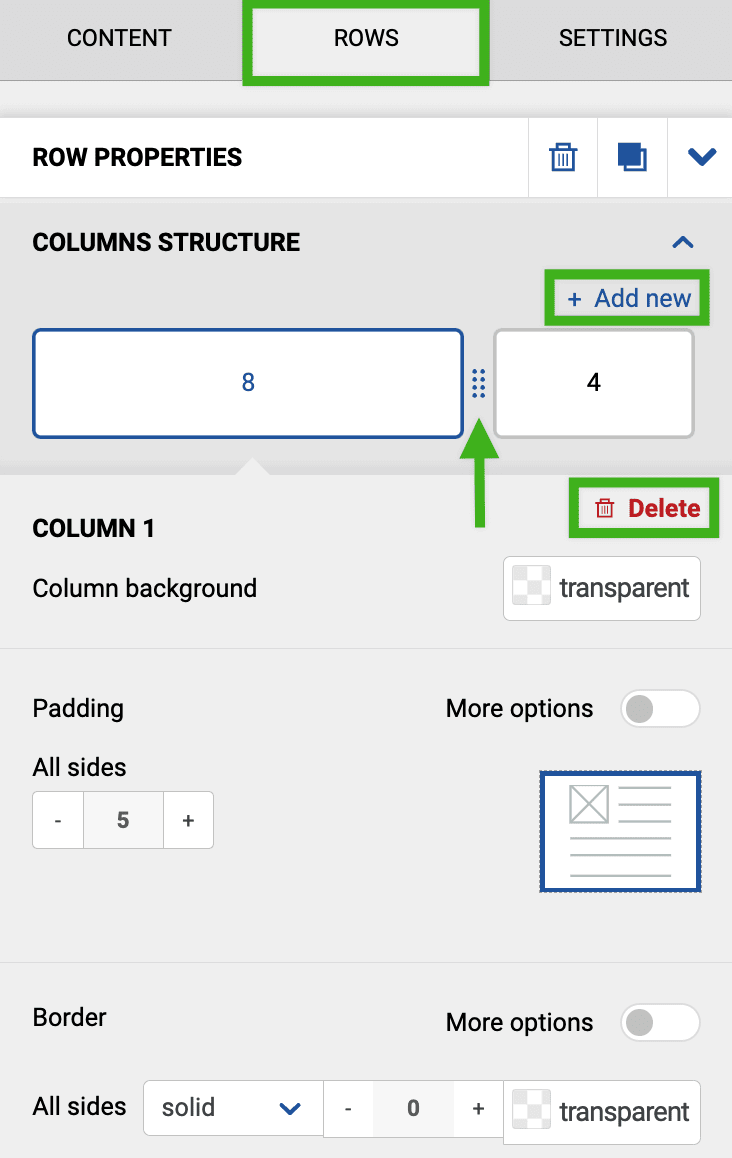 Screenshot of Emma interface showing where to resize rows and columns