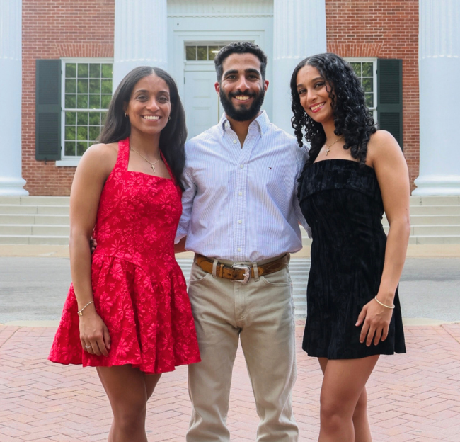 An image of Elizabeth, Michael and Sarah Basha outside of the Lyceum.