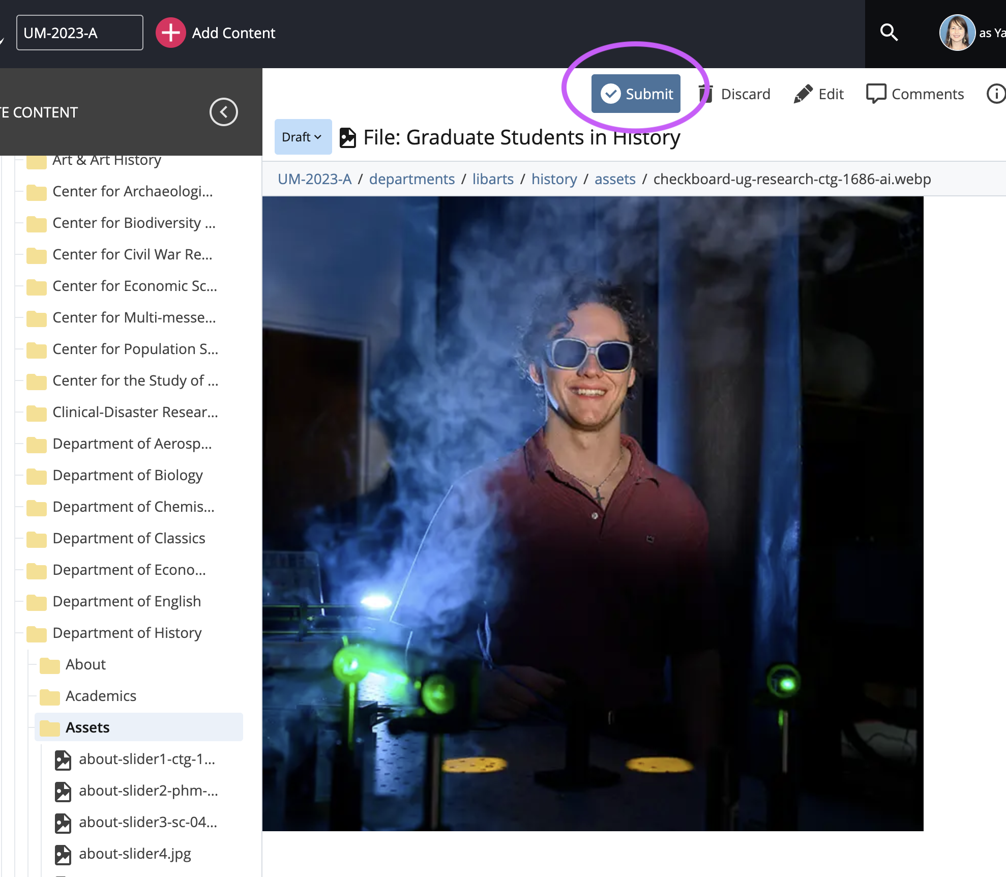 screen grab of cascade backend