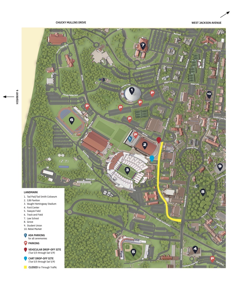 Parking map of the Ole Miss Campus