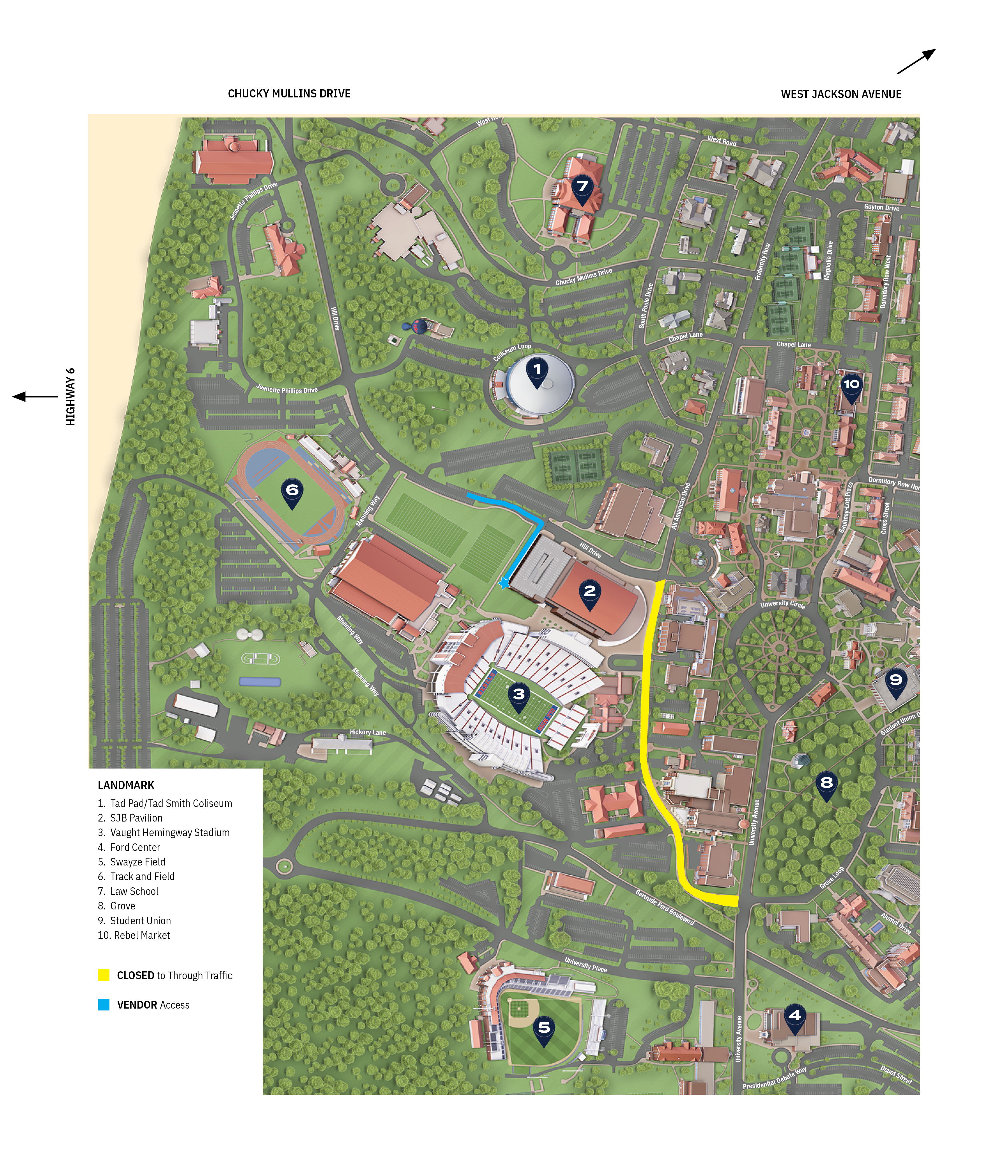 Parking map of the Ole Miss Campus