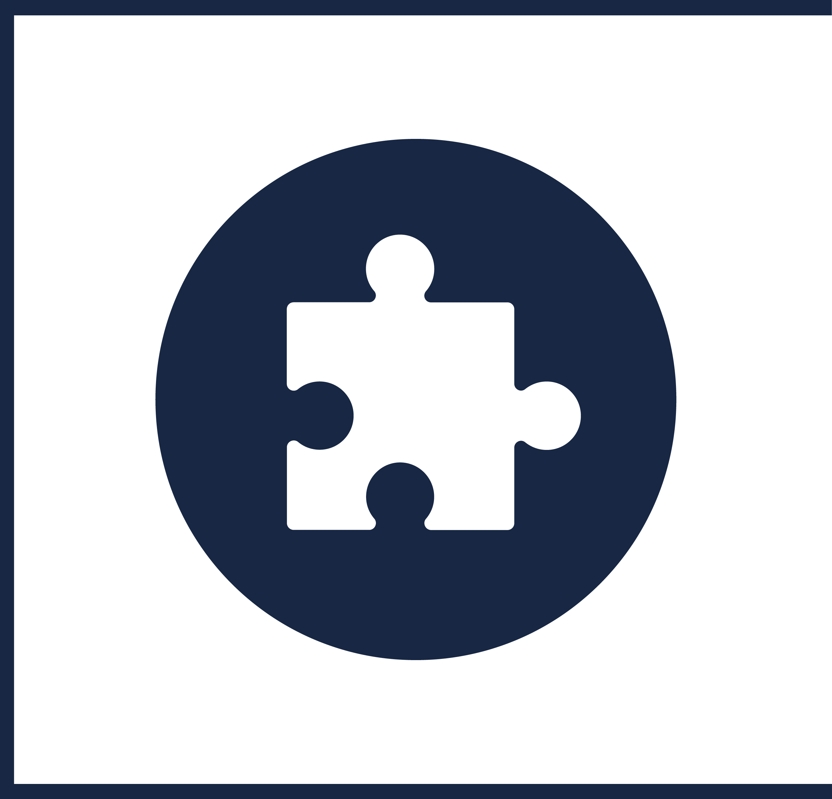 white puzzle piece inside navy blue circle