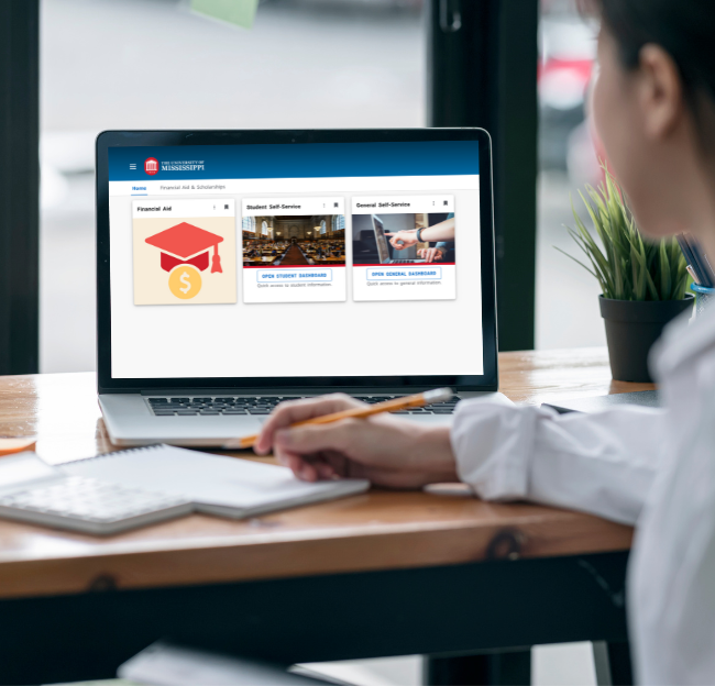 An example of what Experience will initially look like. The student portal is organized by clickable cards like Self-Service and Financial Aid.