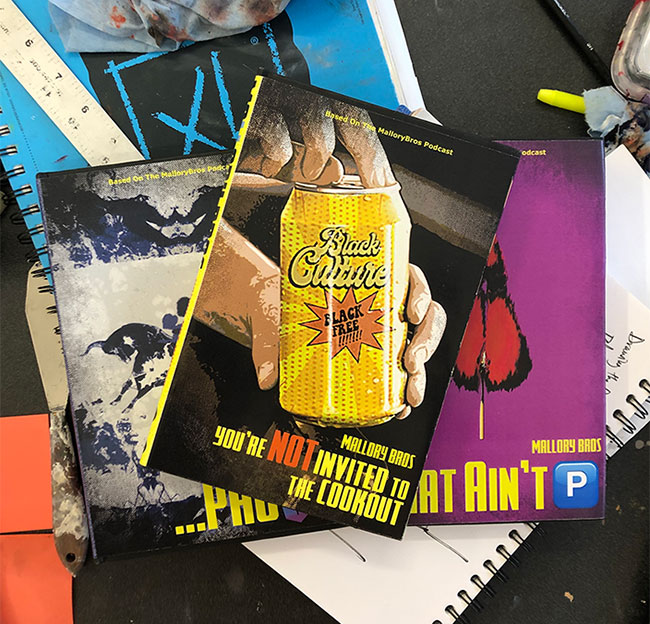 books on top of art supplies