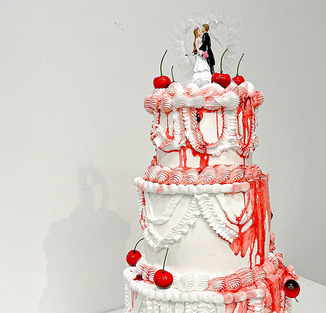 sculpture of a bloody wedding cake