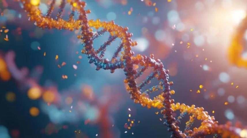 Three dimensional representation of DNA made out of spheres.