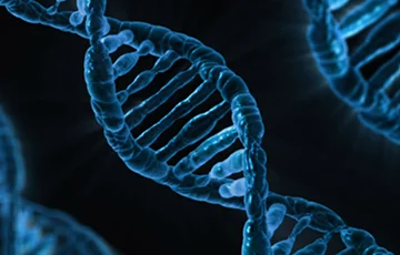 microscopic view of dna; blue on black background