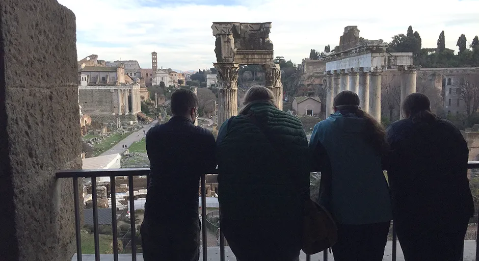 Backs of students in Rome 