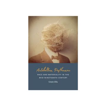 book cover, "Antebellum Posthuman: Race and Materiality in the Mid-Nineteenth Century." sepia toned portrait with person's face covered in straw