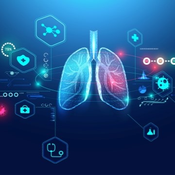 illustration of lungs and heart along with medical symbols floating in space around those illustrations