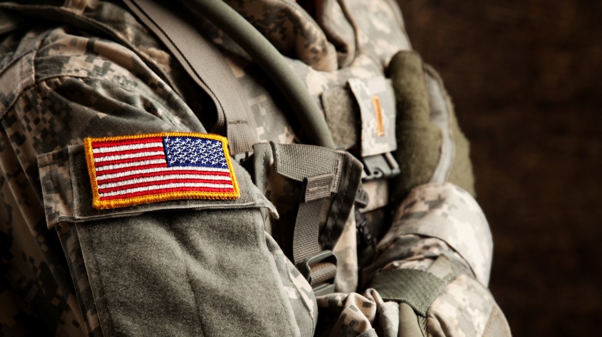 close-up image of a US solider in uniform