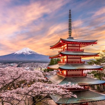 traditional Japanese pagoda with a mountain in the background