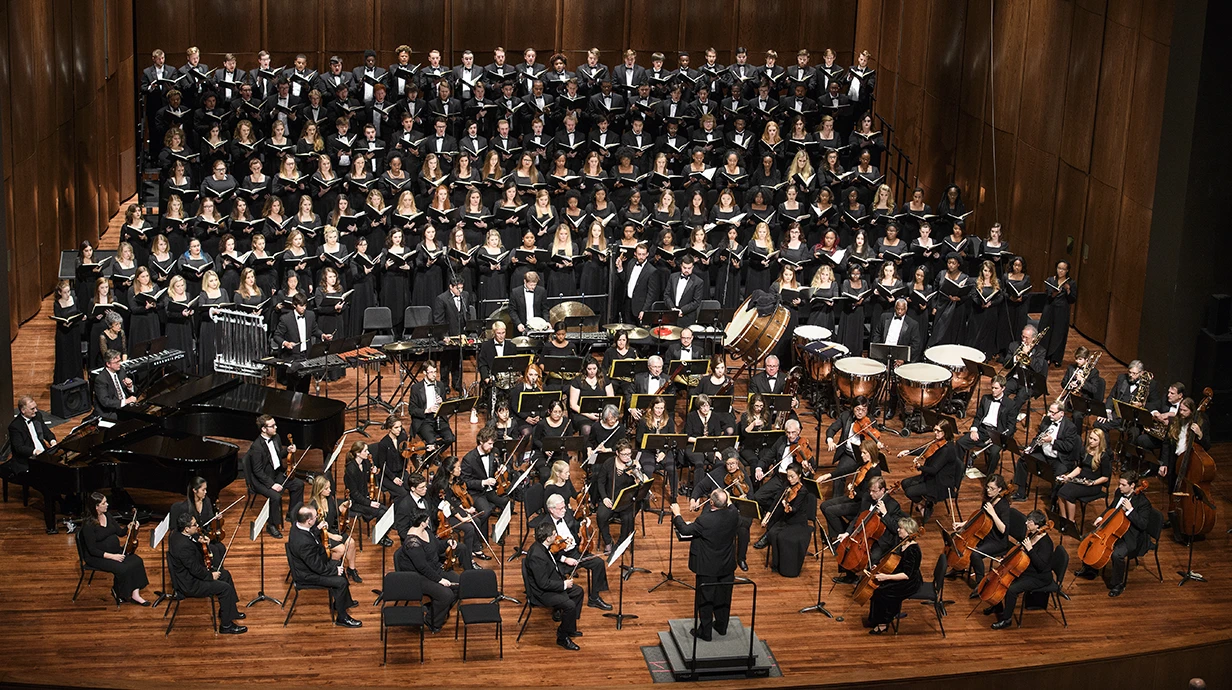 full choir and orchestra on stage