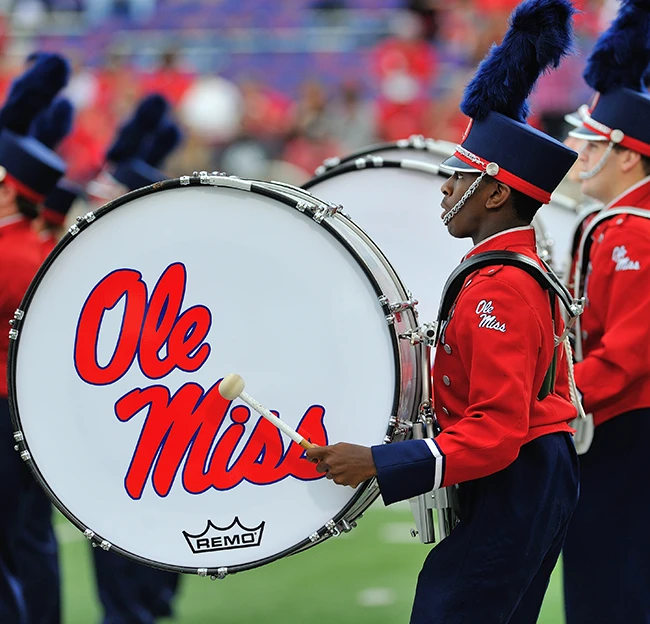 Drummer in the drumline during a halftime performance
