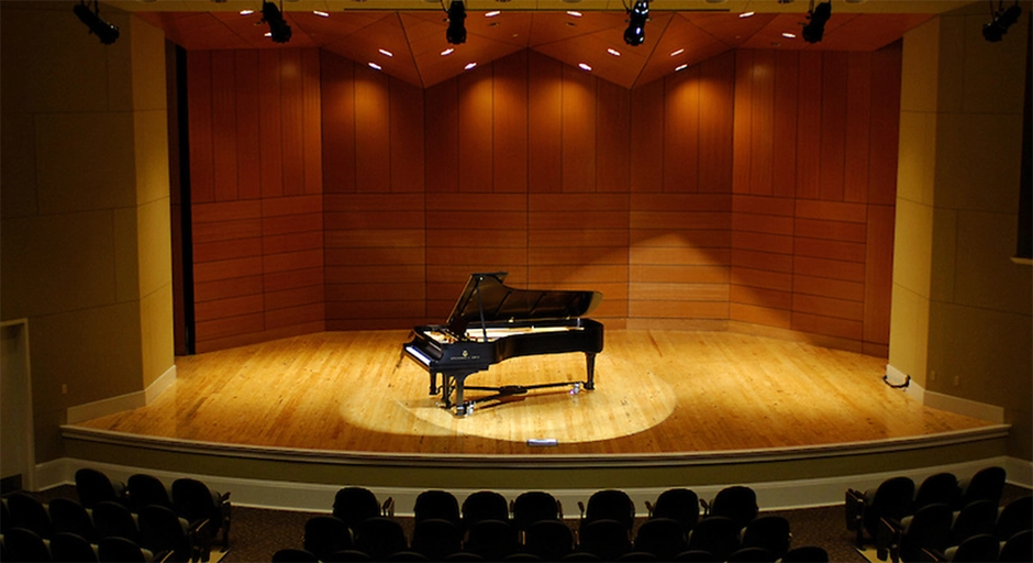 Nutt Auditorium stage with grand piano