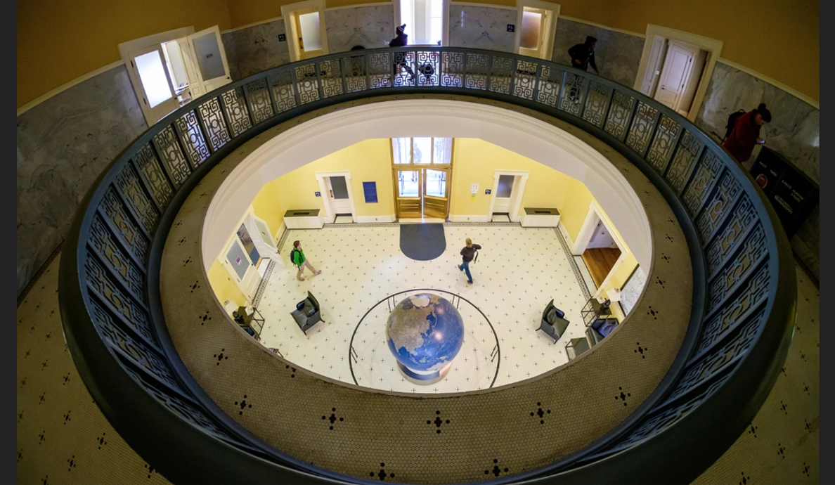 Bryant Hall lobby aerial viewed from second story