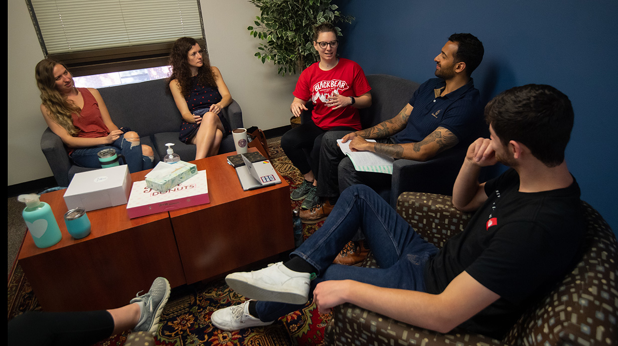 group of people talking