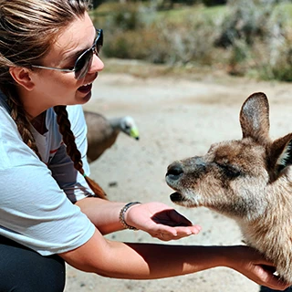 Mason Myers with a kangaroo in Australia