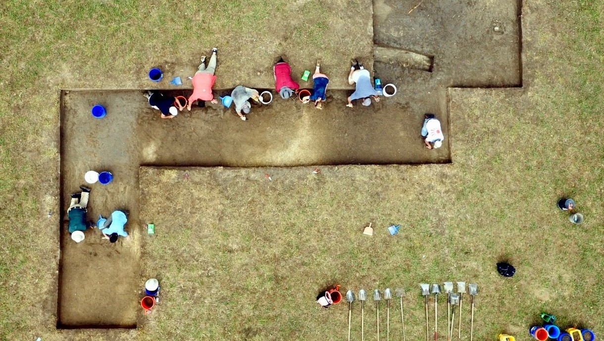 aerial photo of an archaeological dig