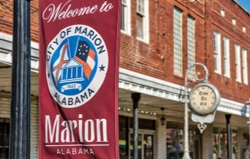 image of Marion Alabama main street sign