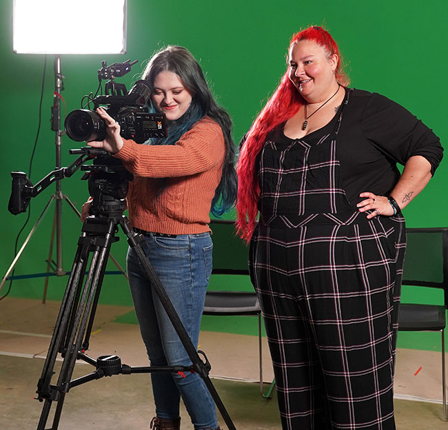 Autumn Payne and Sarah with a big camera