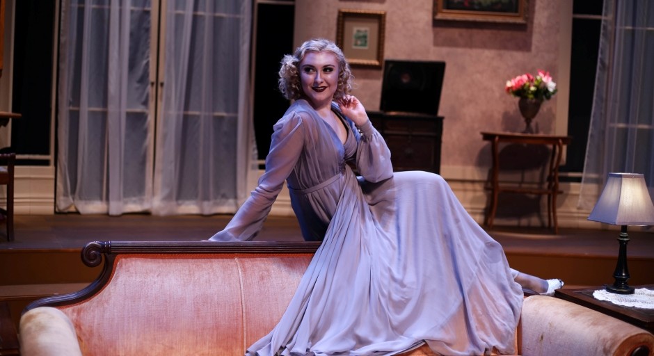 actress in a flowing dress on stage