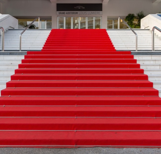 image of red carpet on stairs to auditorium of Cannes Film Festival
