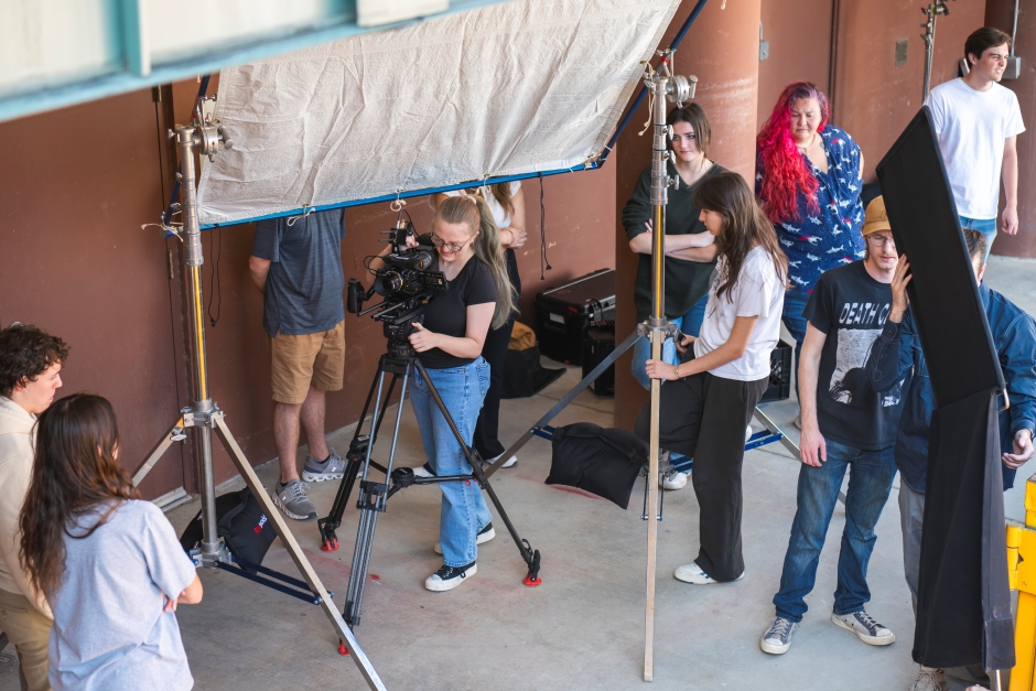 image of a group of students working together on a film shoot