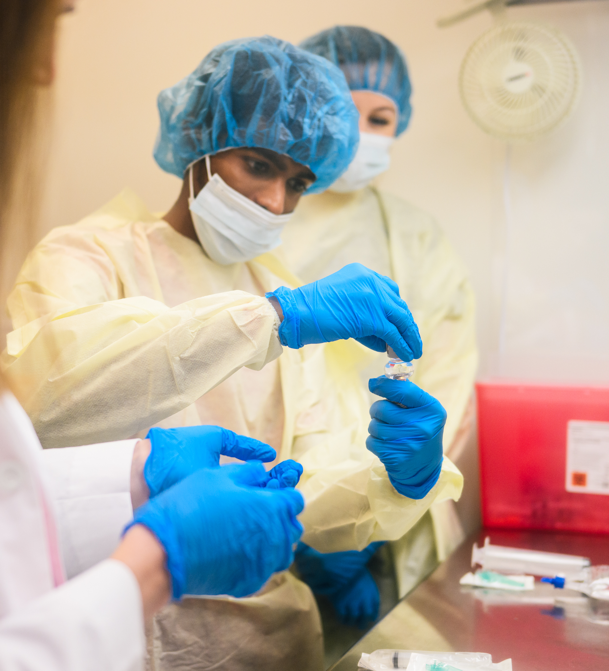 Student working with IV Bags