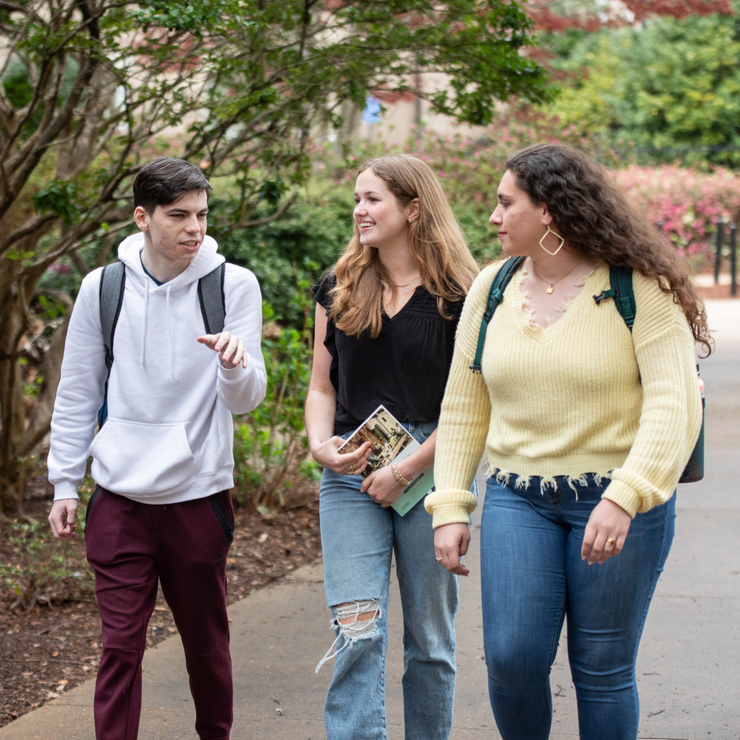 Students walking down path
