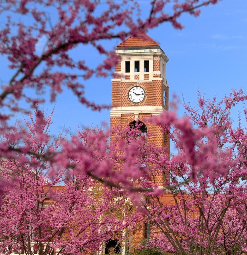 Bell Tower Exterior in spring time on University of Mississippi campus