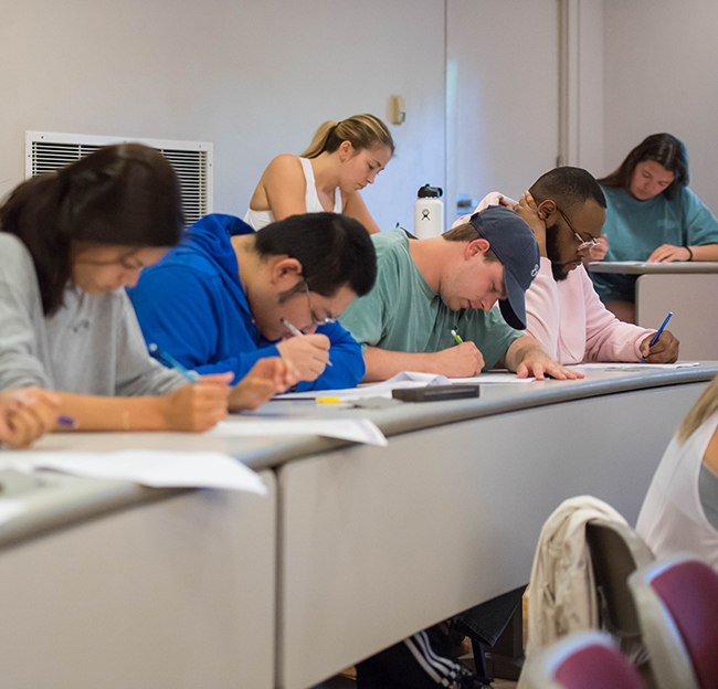 Students take an exam.