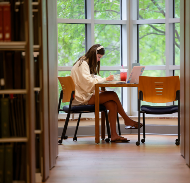 Student studying in the library