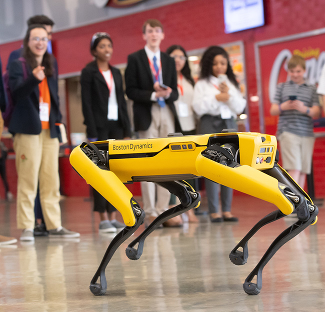 Students testing a robot
