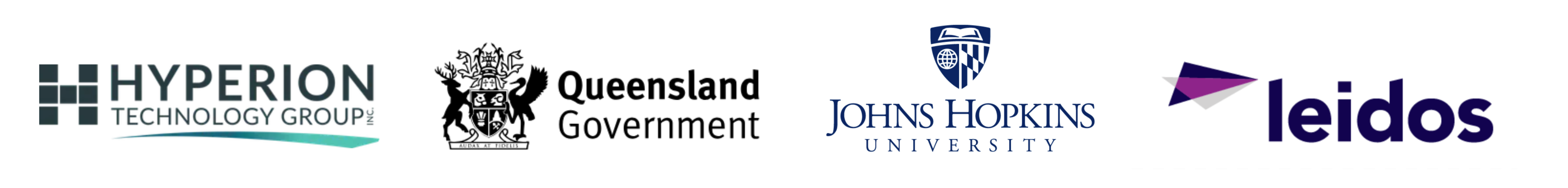 An image showing the logos for Hyperion Technology Group, Queensland Government, John Hopkins University, and Leidos